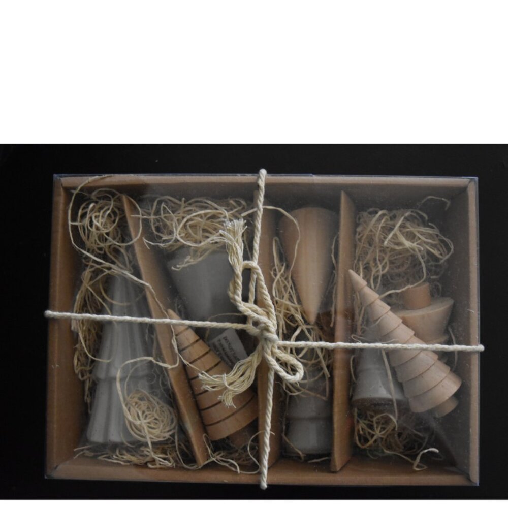 Creative CO-OP Boxed Stoneware and Wood Christmas Trees